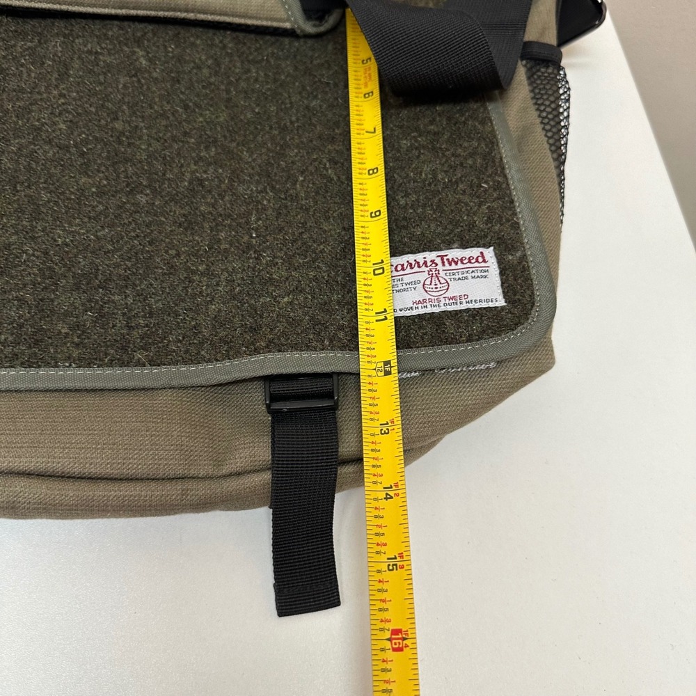 Harris Tweed Messenger Bag Base Control Olive Green Wool Canvas Crossbody Large - Picture 16 of 16